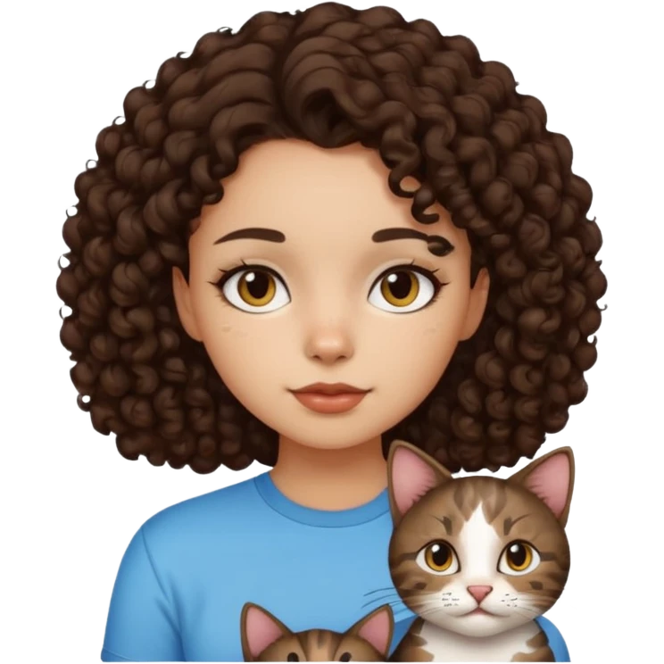 Kedi seven ,saçları koyu kahverengi ,kıvırcık saçlı kız emoji
