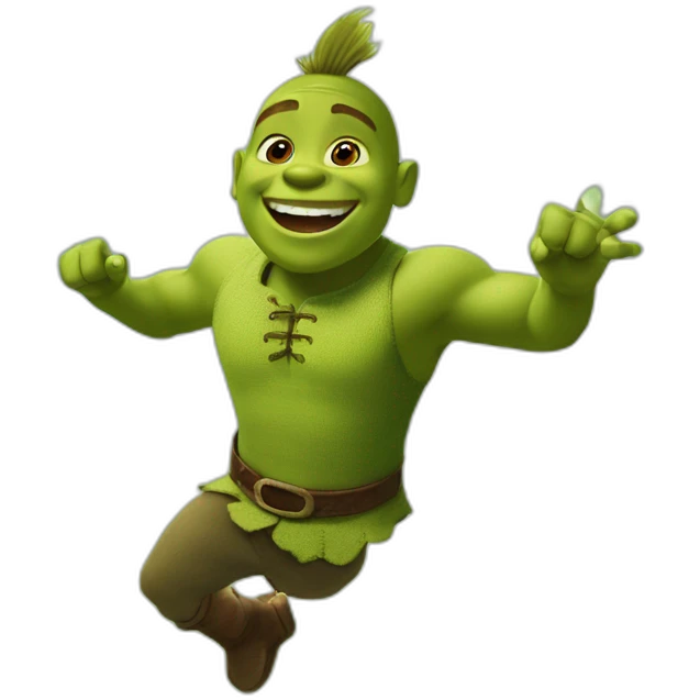 young shrek jumping for joy in a green mountain world emoji