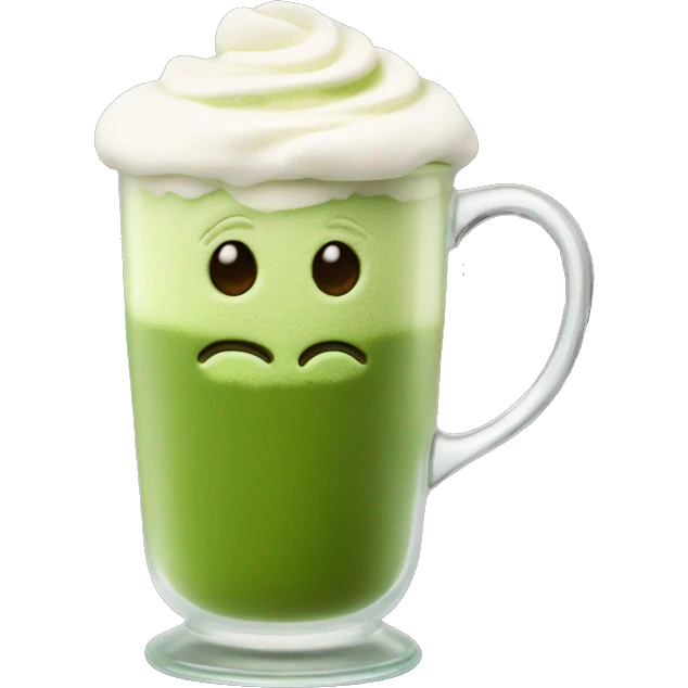Matcha latte foam art in glass mug emoji