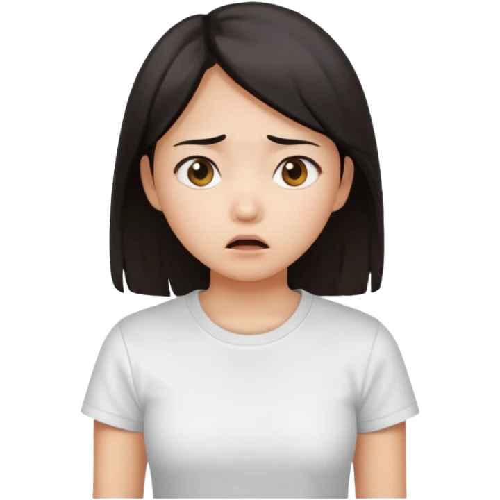 dark circles eyes frightened asian girl with white t-shirt emoji
