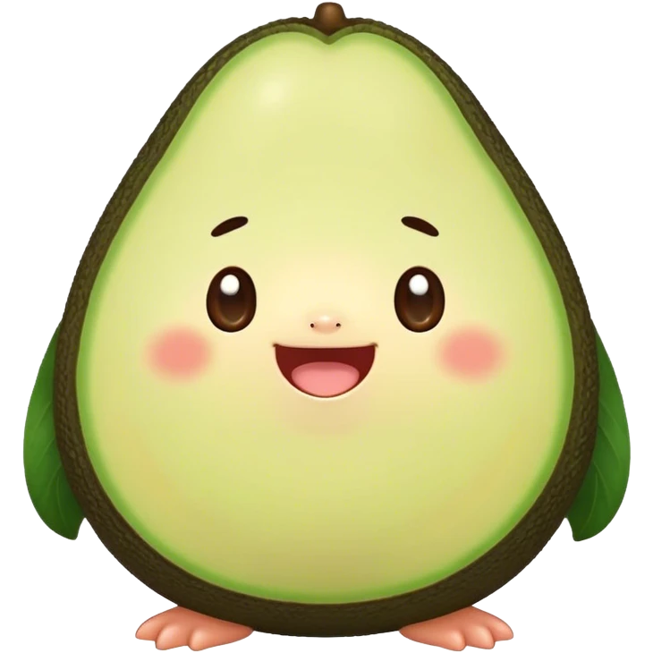 Cute Kawaii Avocado, round and cuddly, soft green with a tiny brown pit, blushing cheeks, a joyful smile, tiny arms outstretched, a warm and healthy glow! emoji