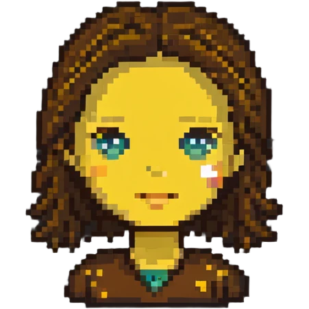 microscopic belle face icon, 20x20 pixels only, brown dot for hair, yellow dot for dress, absolute bare minimum emoji