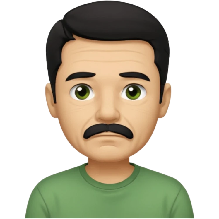 male_focus, 1boy, solo, realistic, looking_at_viewer, signature, green_shirt, shirt, upper_body, facial_hair, black_eyes, old, indoors, black_hair, closed_mouth, wrinkled_skin emoji