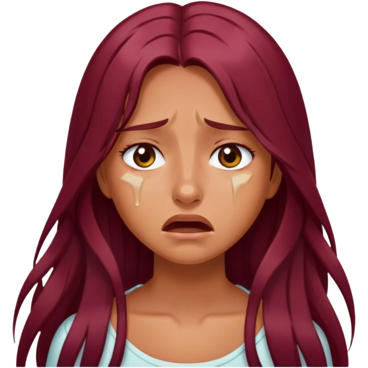 tanned skin goth girl long burgundy hair crying emoji
