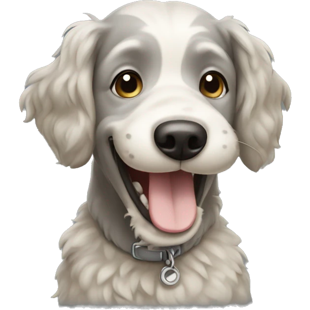 Grey and beige doodle dog smiling emoji
