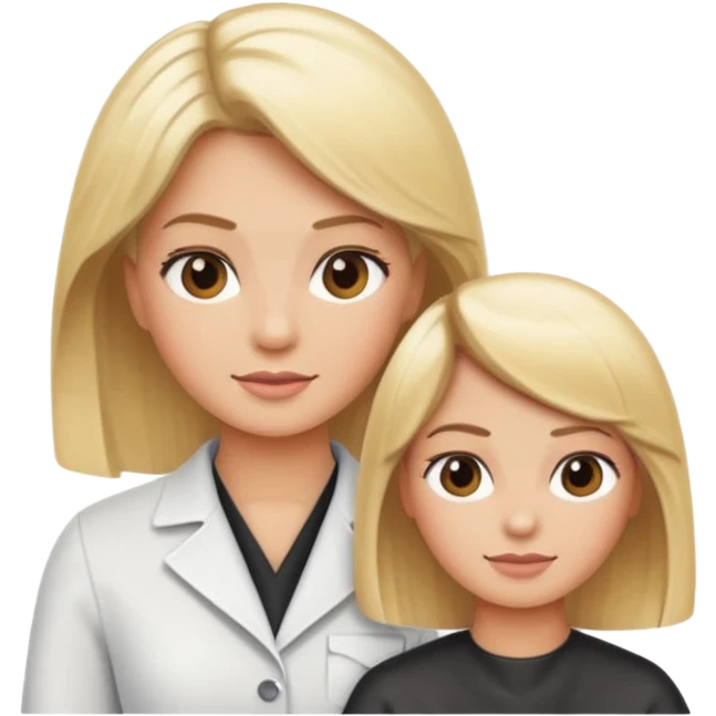 blonde hairdresser and client, hair cutting scene, iOS Apple emoji style emoji