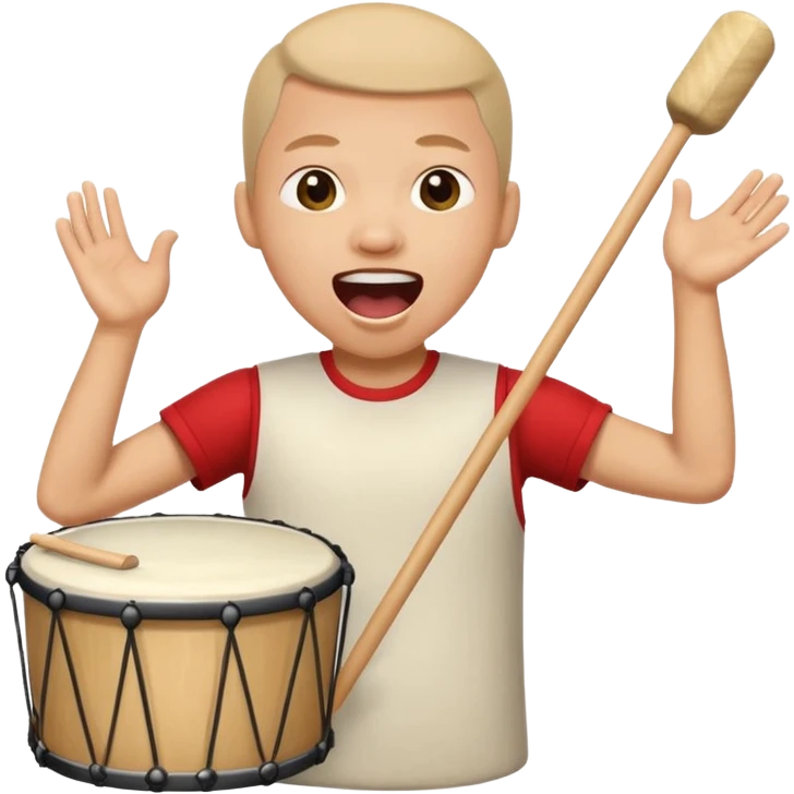person with a drum, mouth open as if shouting 'tung tung tung sahur', joyful and energetic emoji