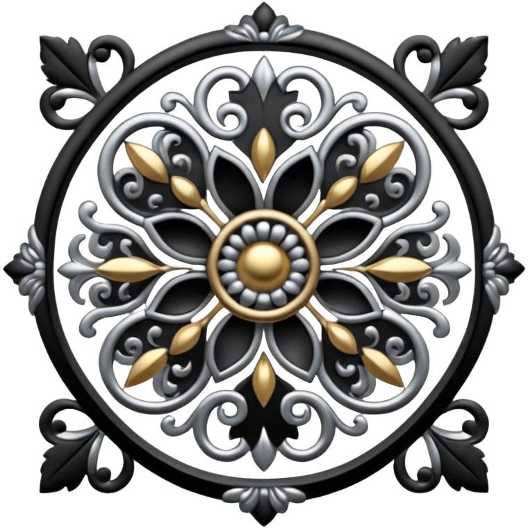 Black and silver filigree design, 3D, extremely detailed design emoji