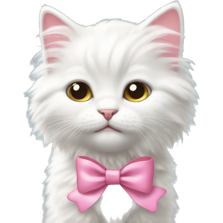 Fluffy white kitten with a pink little bow  emoji