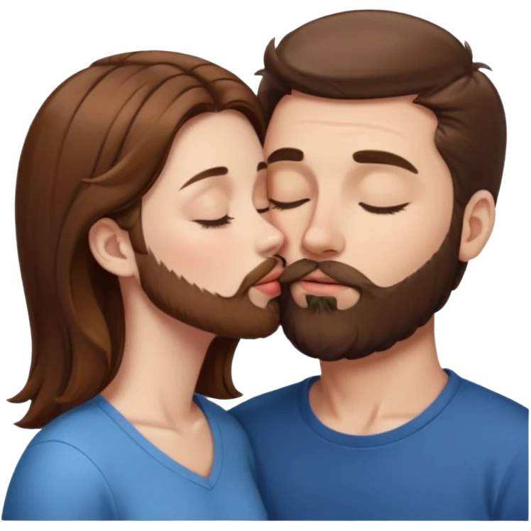 White man with brown hair and beard kissing lips with a white girl with brown hair with closed eyes emoji
