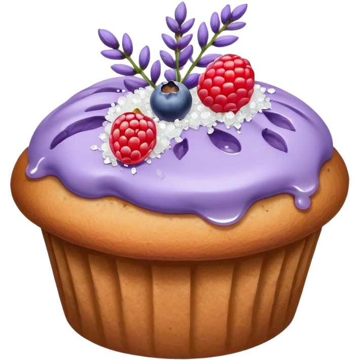 Lavender flower sprig muffin with berry and sugar crystals emoji