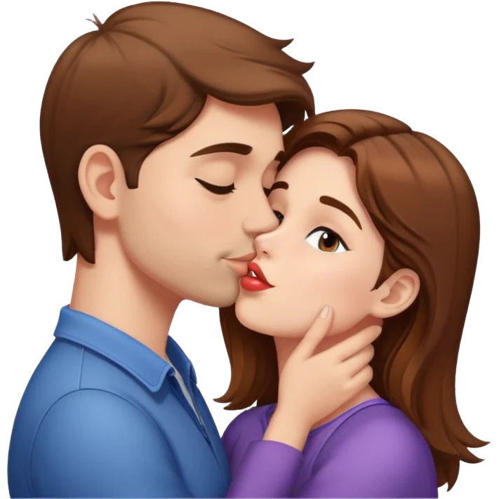 Brown hair girl Kissing guy emoji
