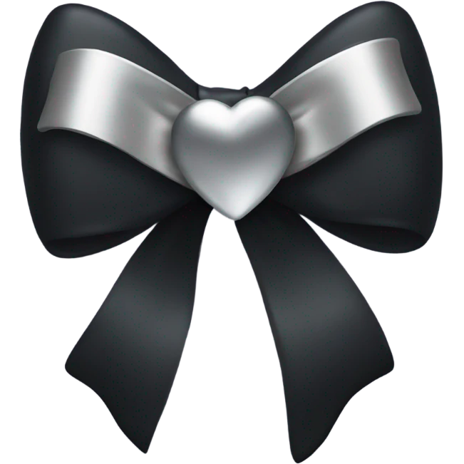 black bow with a silver heart bow in the center emoji