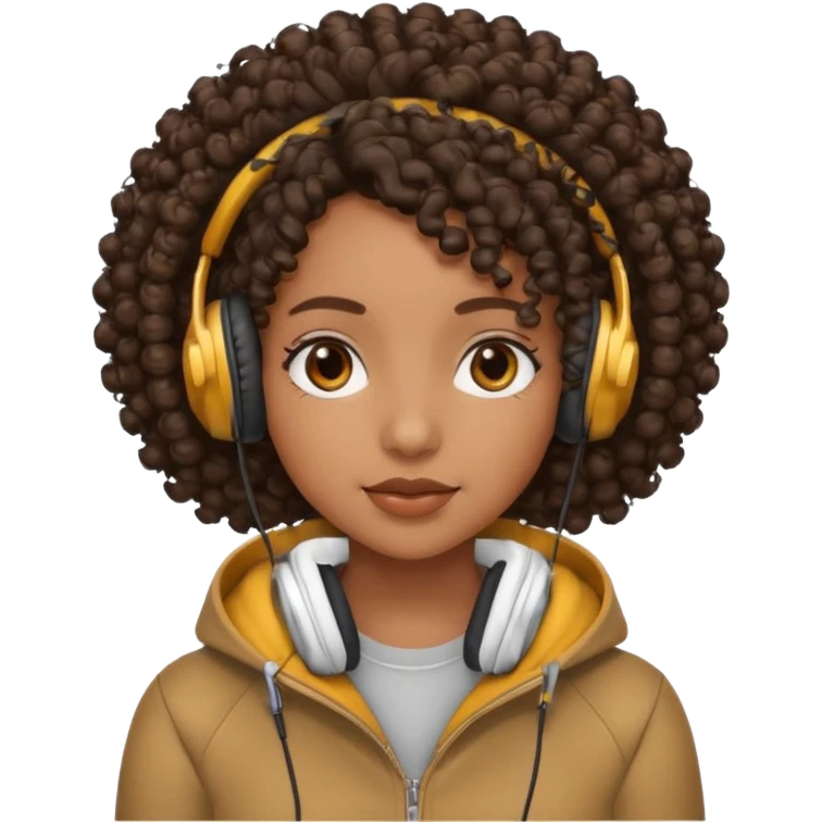 curly haired with headphones in and  black girl with emoji