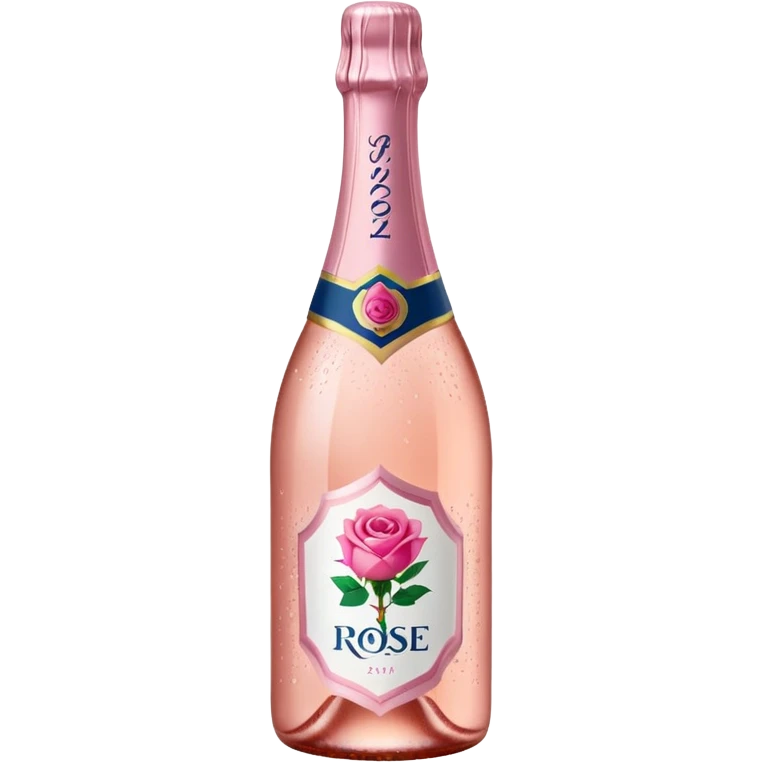 bottle of sparkling rosé with a rose logo on the label, angled to the left, no glass emoji
