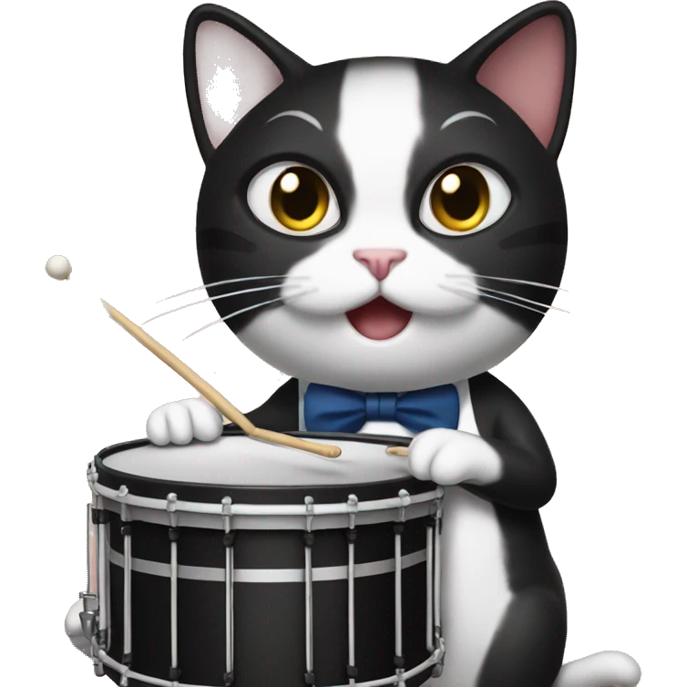 Tuxedo cat playing drums  emoji