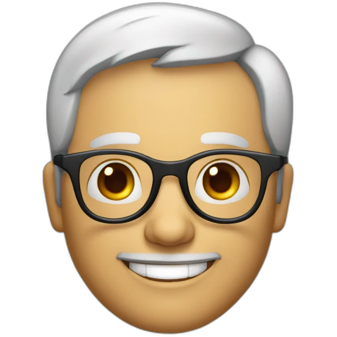 50 year old portuguese white man with black hair down below ears, round glasses and a big smile emoji