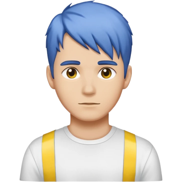 Make me an emoji that has a guy with a white shirt and yellow tape around the shirt with brown and blue hair  emoji