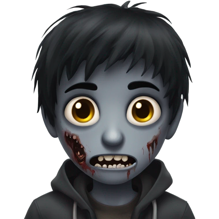 Boy, zombie, emo, black hair, medium long, dark, spooky, creepy expression emoji