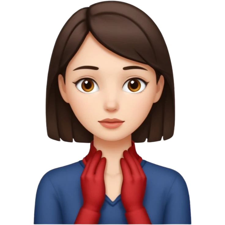 a brunette woman with two hands on her neck emoji