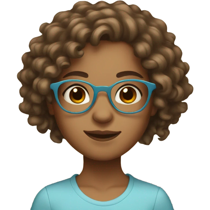 Wearing light blue round glasses Light brown girl with light brown eyes and long curly hair emoji