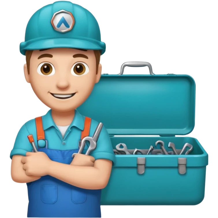 turquoise toolbox for plumber containing plumber and wrench emoji