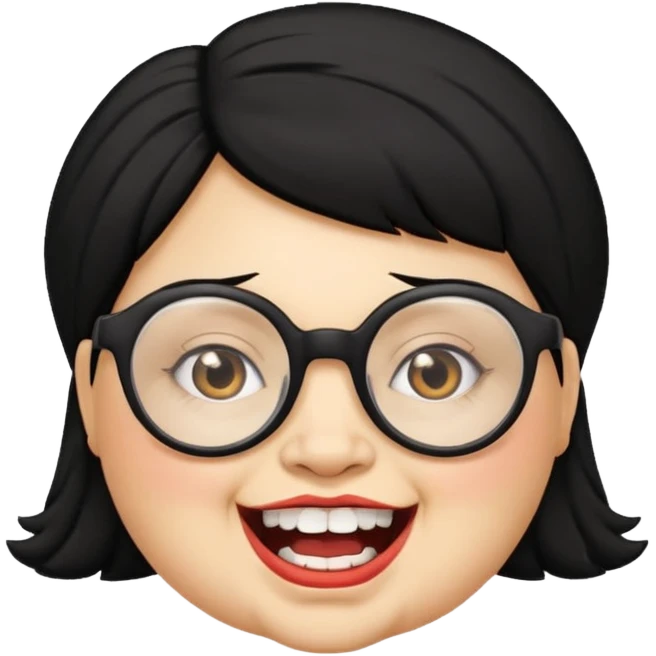 short fat lady with glasses ,crooked teeth and crazy black hair emoji