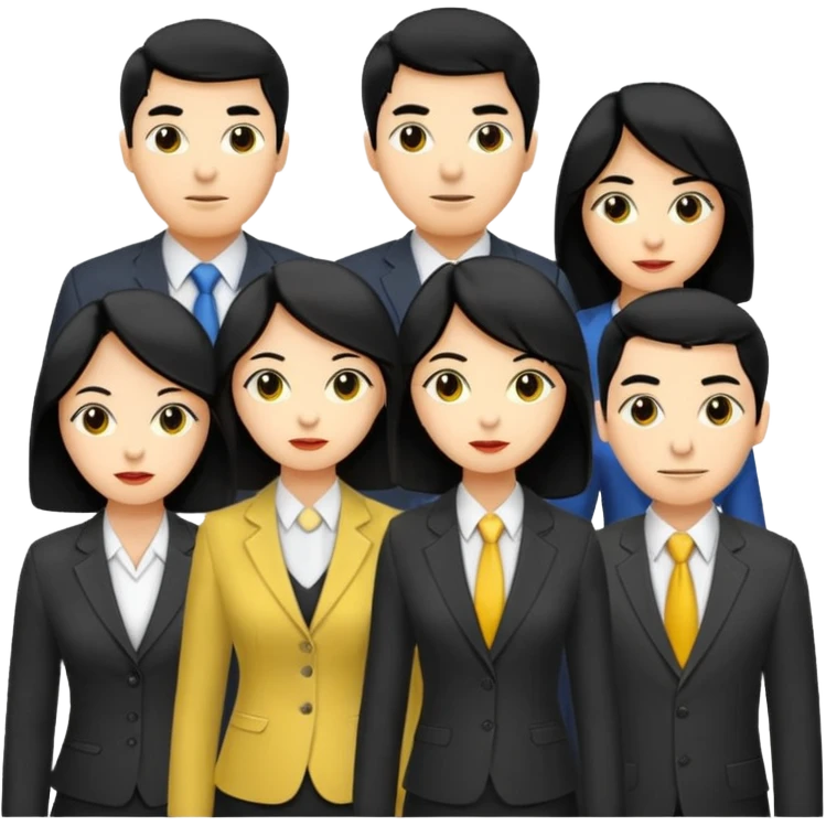 4 people, two man and two women,yellow skin office style,black hair, Half-body photo emoji