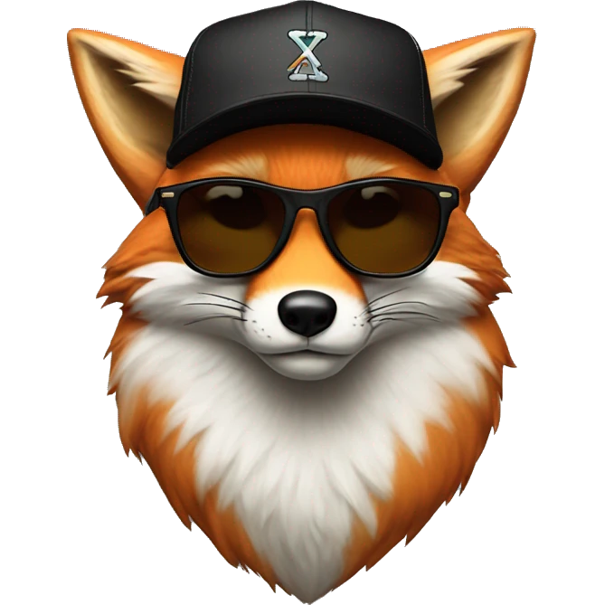 Fox with swag, wearing sunglasses, a New Era Black cap emoji