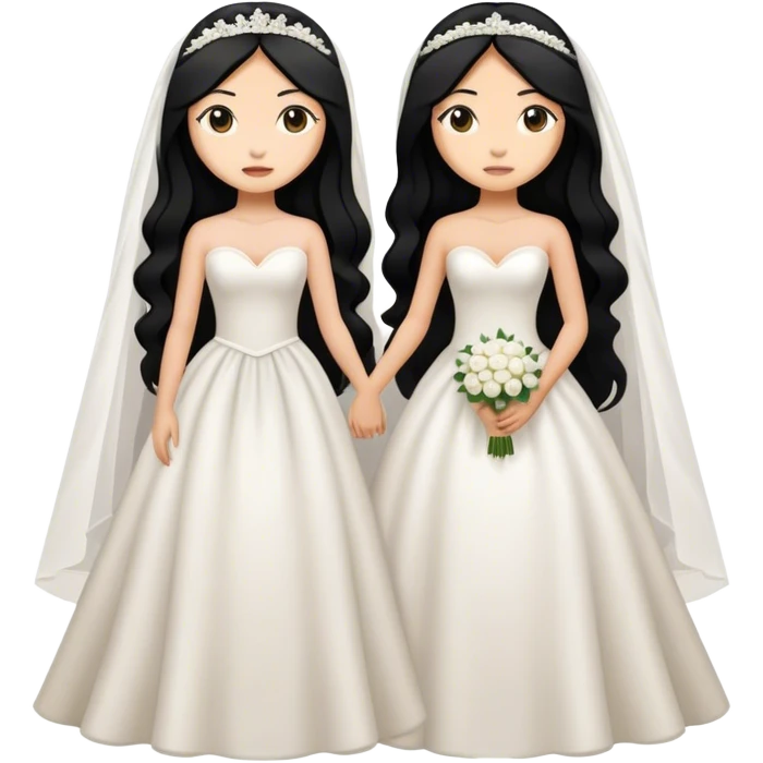 two tan women with long black hair getting married emoji