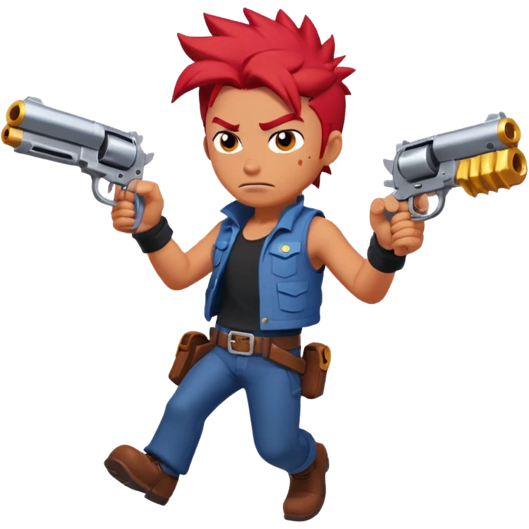 Colt from Brawl Stars, running forward, determined face, dual revolvers, spiky red hair emoji