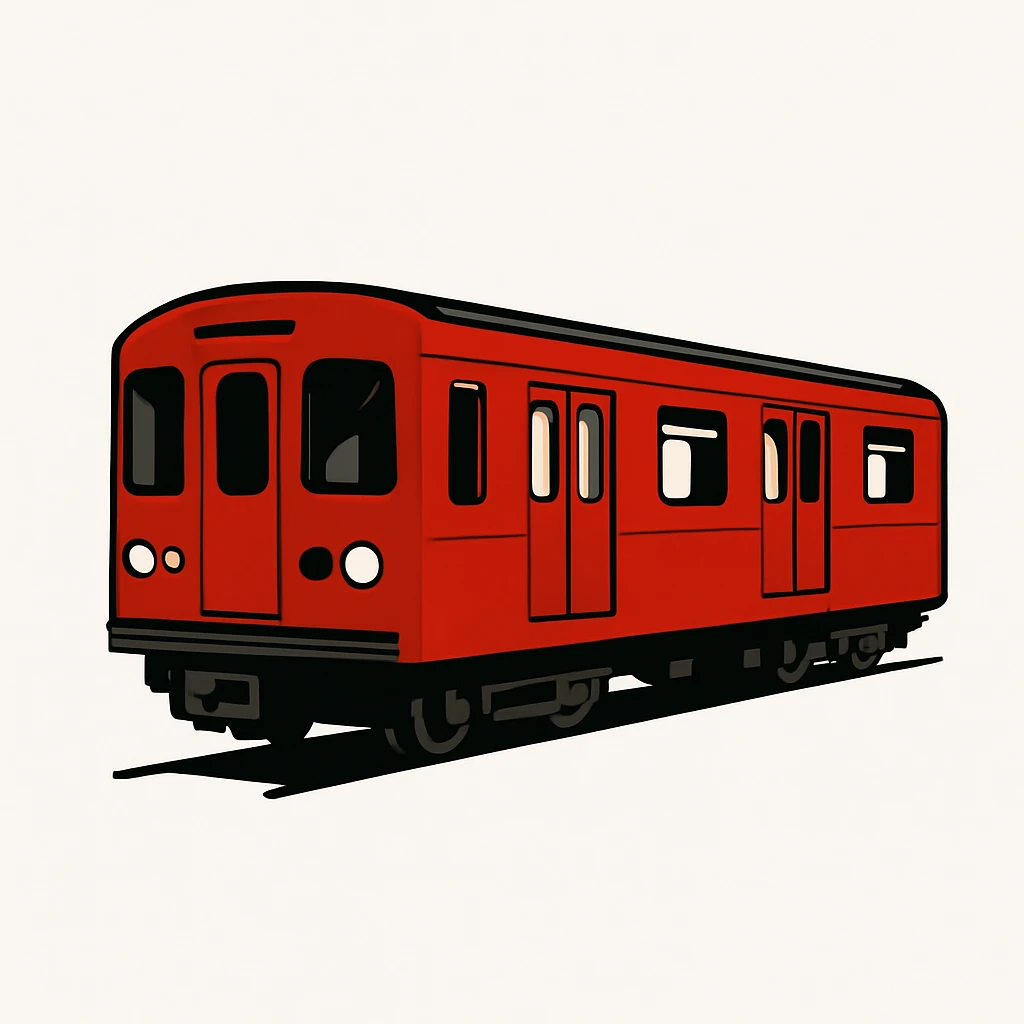 classic red subway train on a white background, minimalist design emoji