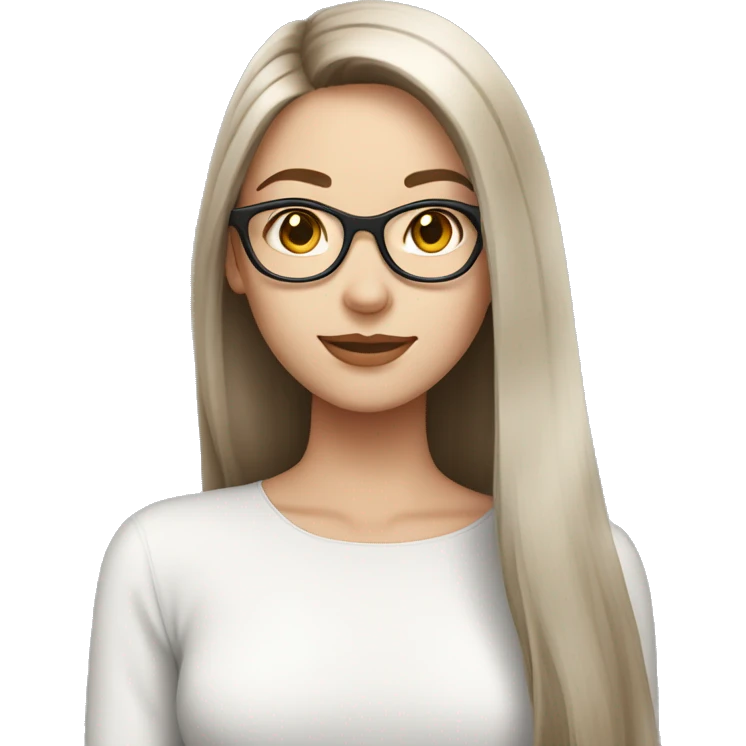 Beautiful fair skin brunette straight long hair with white colored frames emoji