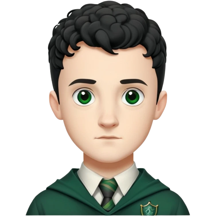Josh Herdman is Gregory Goyle in harry potter, wear hogwarts slytherin uniform, curly short hair emoji