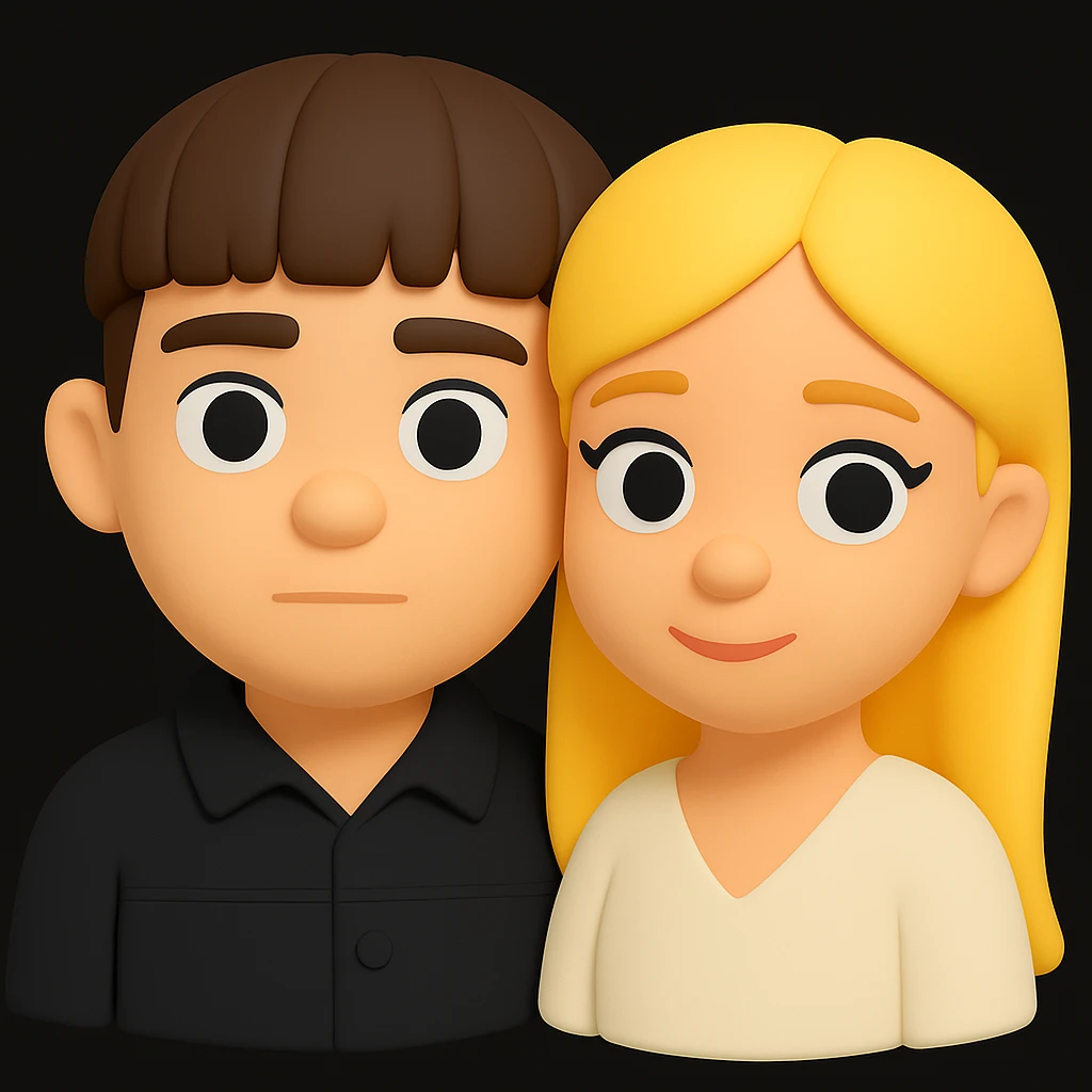 Combine these two characters together in one image, both visible, in the style of Microsoft 3D fluent emojis. Maintain the 3D emoji style with vibrant colors and smooth shading, capturing the essence of the original 3D emoji style. emoji