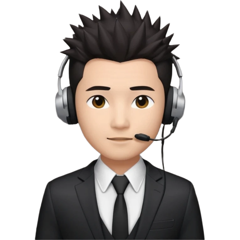asian man headset suit face only spikey hair in front dark hair gay shirt emoji