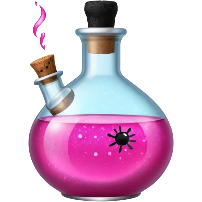 Magic potion bottle. Sparkly, hot pink, black only emoji