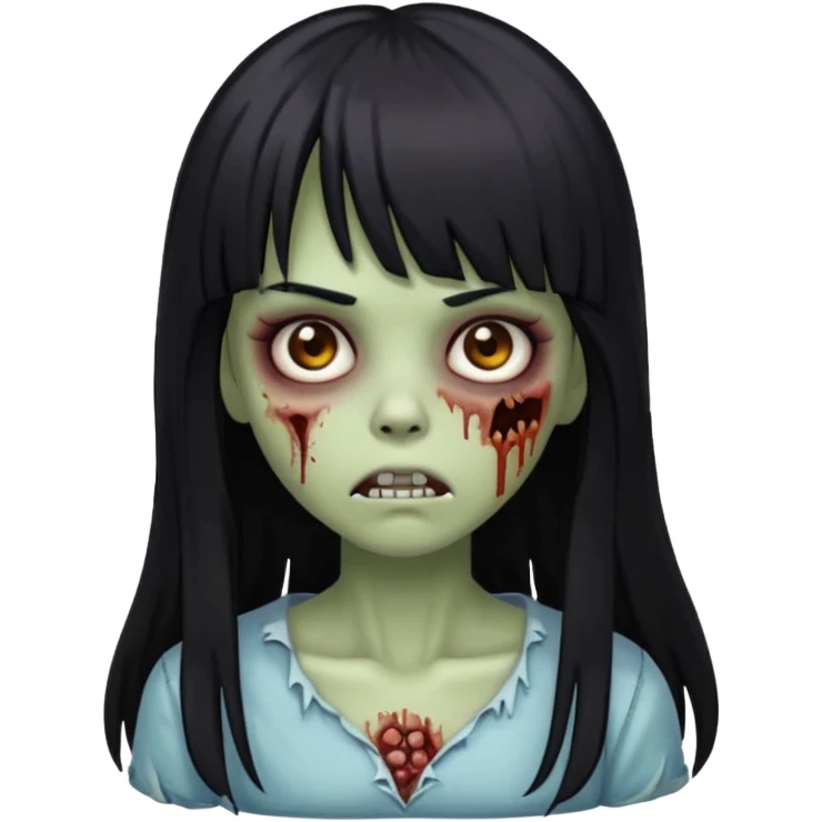 menina zumbi de franja e cabelo preto longo emoji
