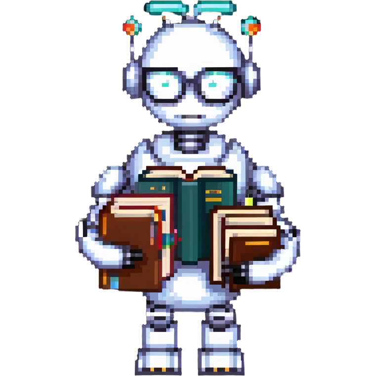 nerdy robot librarian with glasses and books emoji
