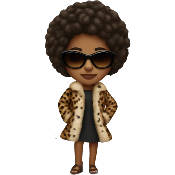 Brown girl wearing cheetah fur coat and shades emoji