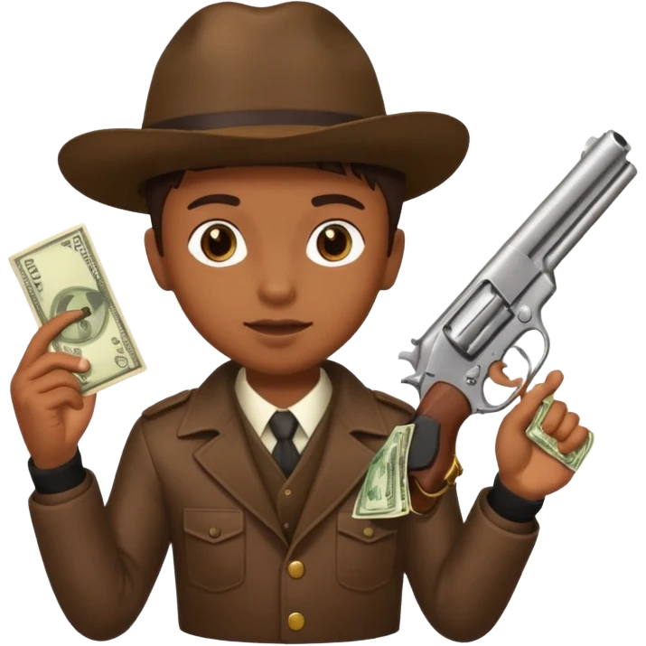 A brown kid holding a gun with money emoji