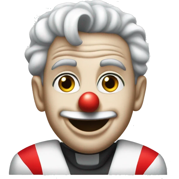 A clown driving a Haas F1 car emoji