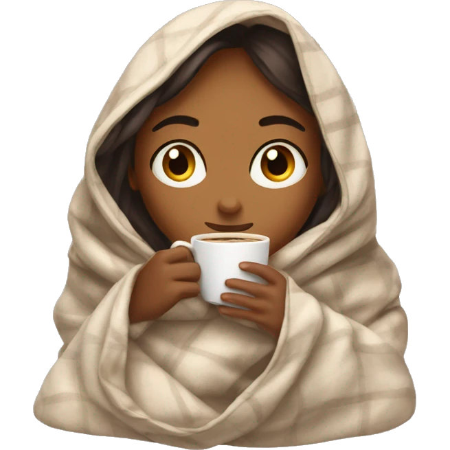girl inside a blanket sipping coffee eyes closed emoji