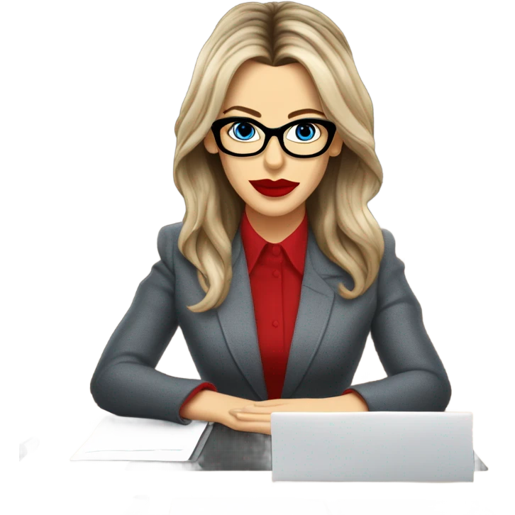 Realistic Kate Beckinsale blue eyes wearing glasses in a business meeting red lipstick  emoji