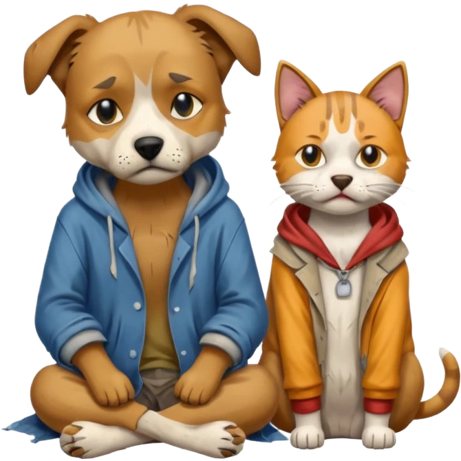 homeless dog cat with torn clothes


 emoji