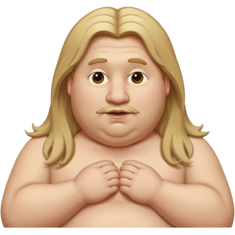white boy fat with long dirty blond hair with big lips and long nose with super fat neck and big ears with long arms and fat body  emoji