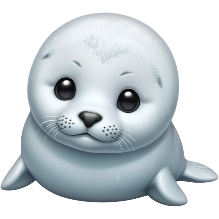 Cinematic Noble Baby Seal Portrait Emoji, Poised and endearing, with a round, plump body of soft, glistening fur, large, soulful eyes and a delicate, slightly rounded head accented by chubby cheeks, Simplified yet sharp and sophisticated features, highly detailed, glowing with a gentle, polar mist glow, high shine, intelligent and watchful, stylized with an air of arctic charm, focused and gentle, soft glowing outline, capturing the essence of a watchful and confident baby seal that appears ready to pop out of the screen with playful grace! emoji