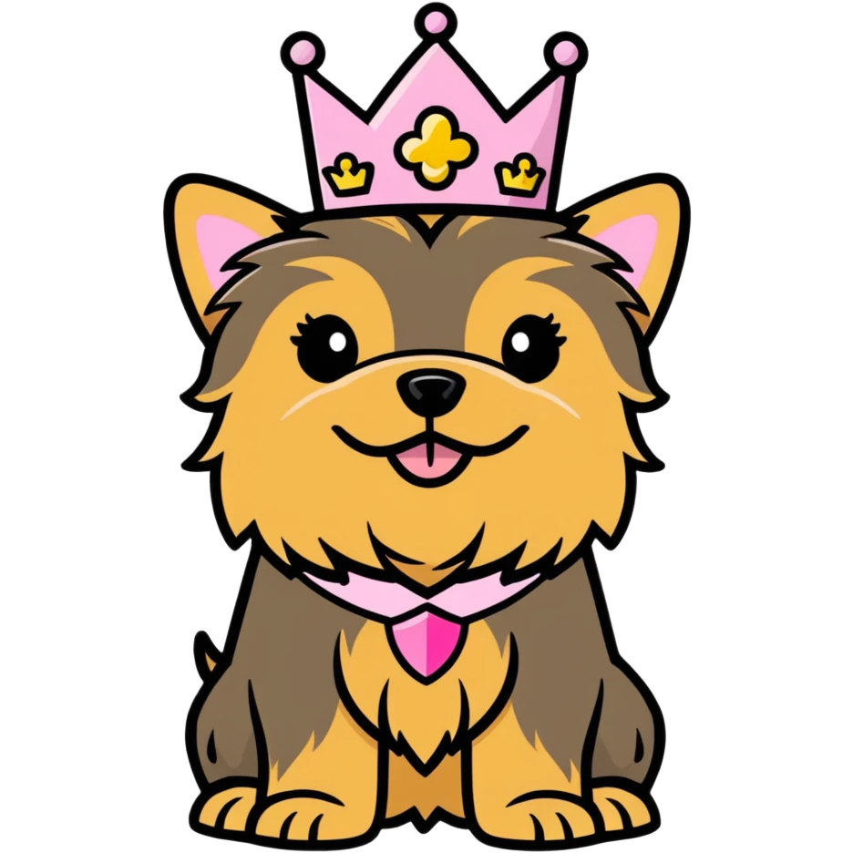Golden color yorkie with pink princess crown emoji