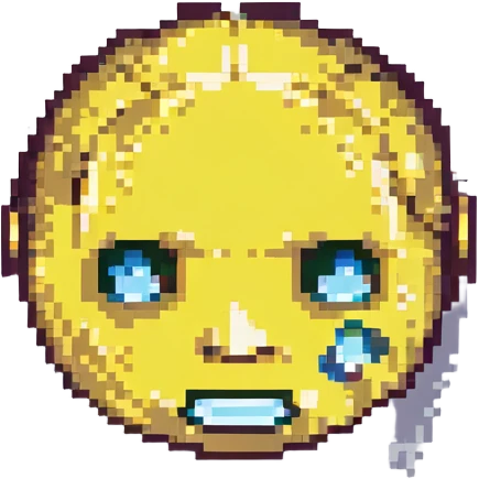 small yellow face with exaggerated expression, pixel art style emoji