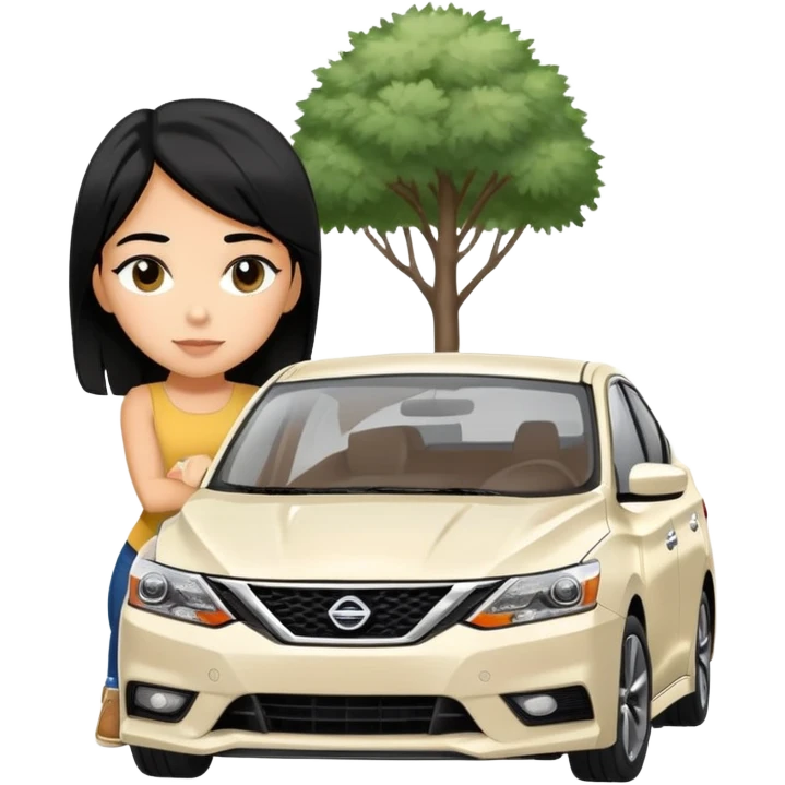 pretty tan girl with black hair in front of a white nissan sentra SR 2016 emoji